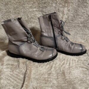 Women's Cap Toe Boots Handmade Ankle Oxford with Side Zipper.  Grey.  US Size 8